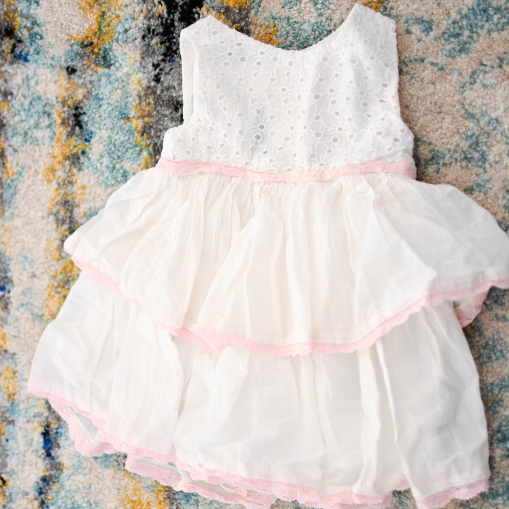 White and Pink Eyelet Dress